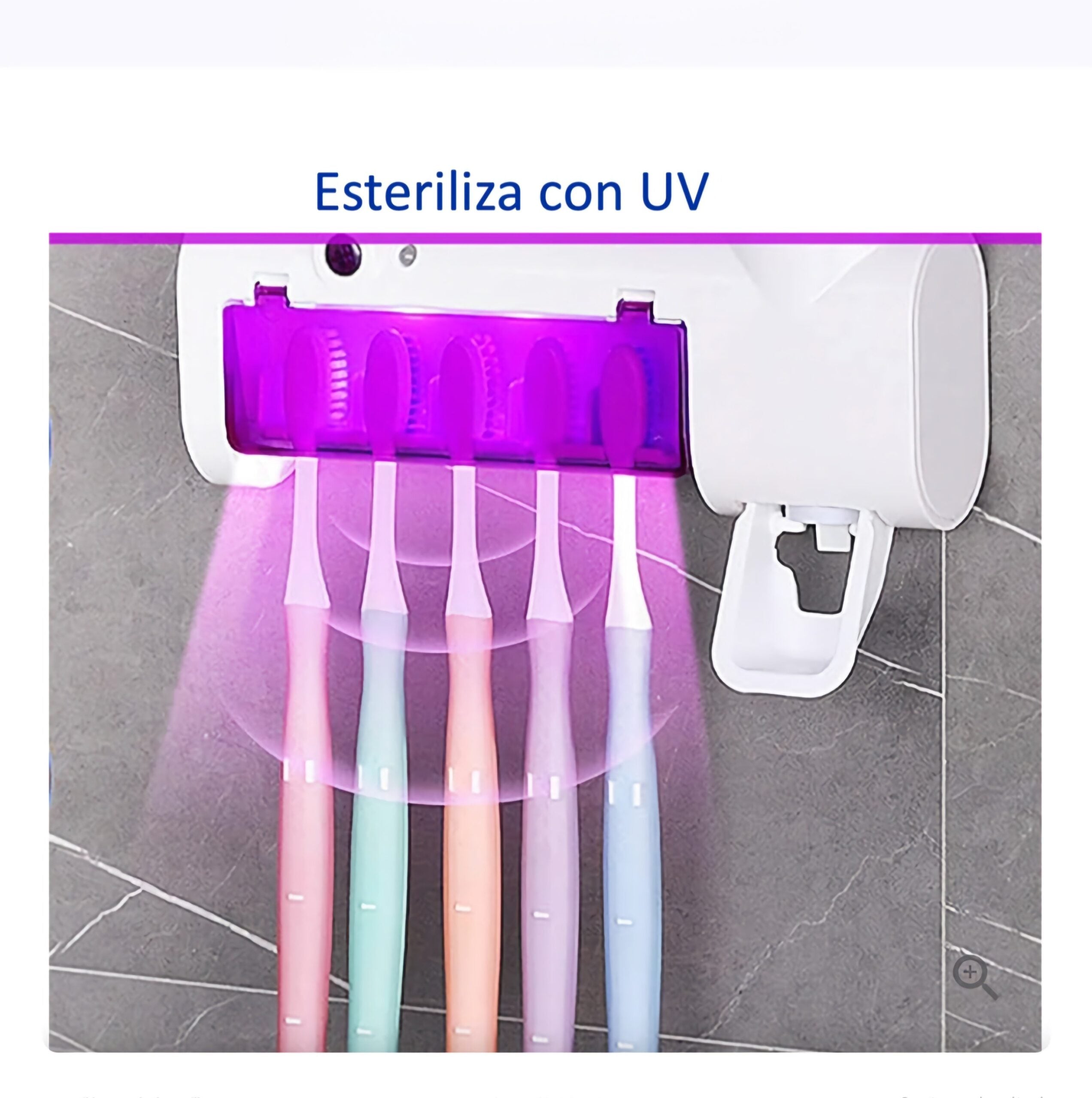 Portacepillos más dispensador de pasta dental con desinfectante UV