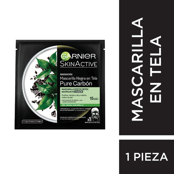 Mascarilla Garnier Negra en Tela Pure Carbon