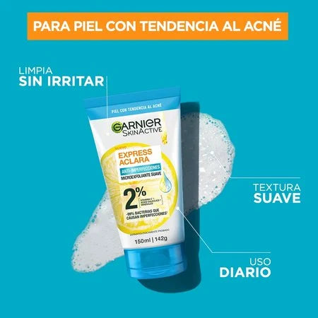 Gel Microexfoliante Garnier Express Aclara Anti Acné 150 ml.