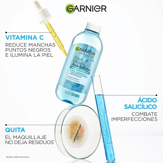 Agua Micelar Express Aclara Anti Acné Garnier 400 ml.