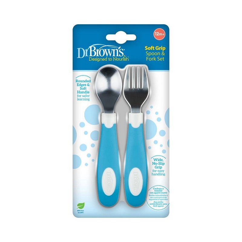 Dr. Brown's - Set de Cuchara + Tenedor Azul TF028