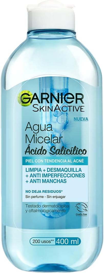 Agua Micelar Express Aclara Anti Acné Garnier 400 ml.