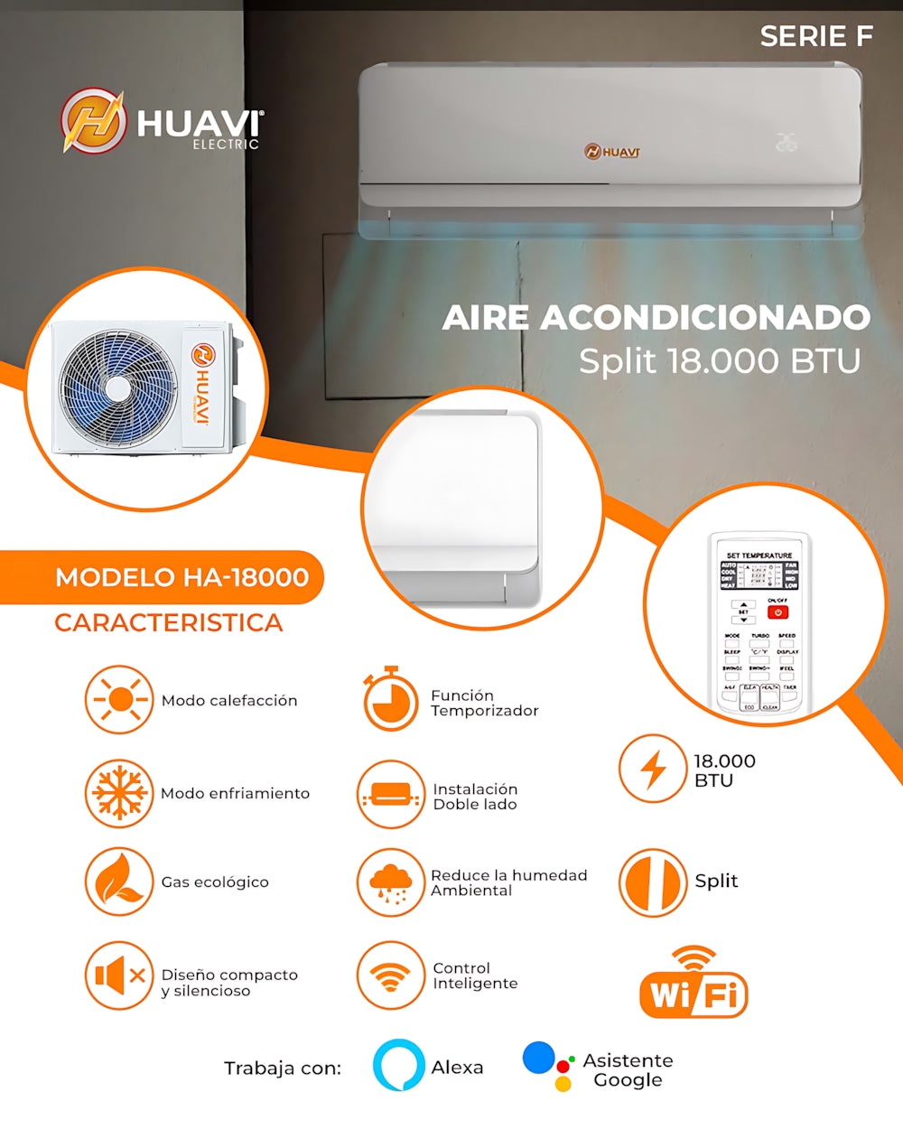 Aire Acondicionado Split Huavi 18000 BTU WiFi