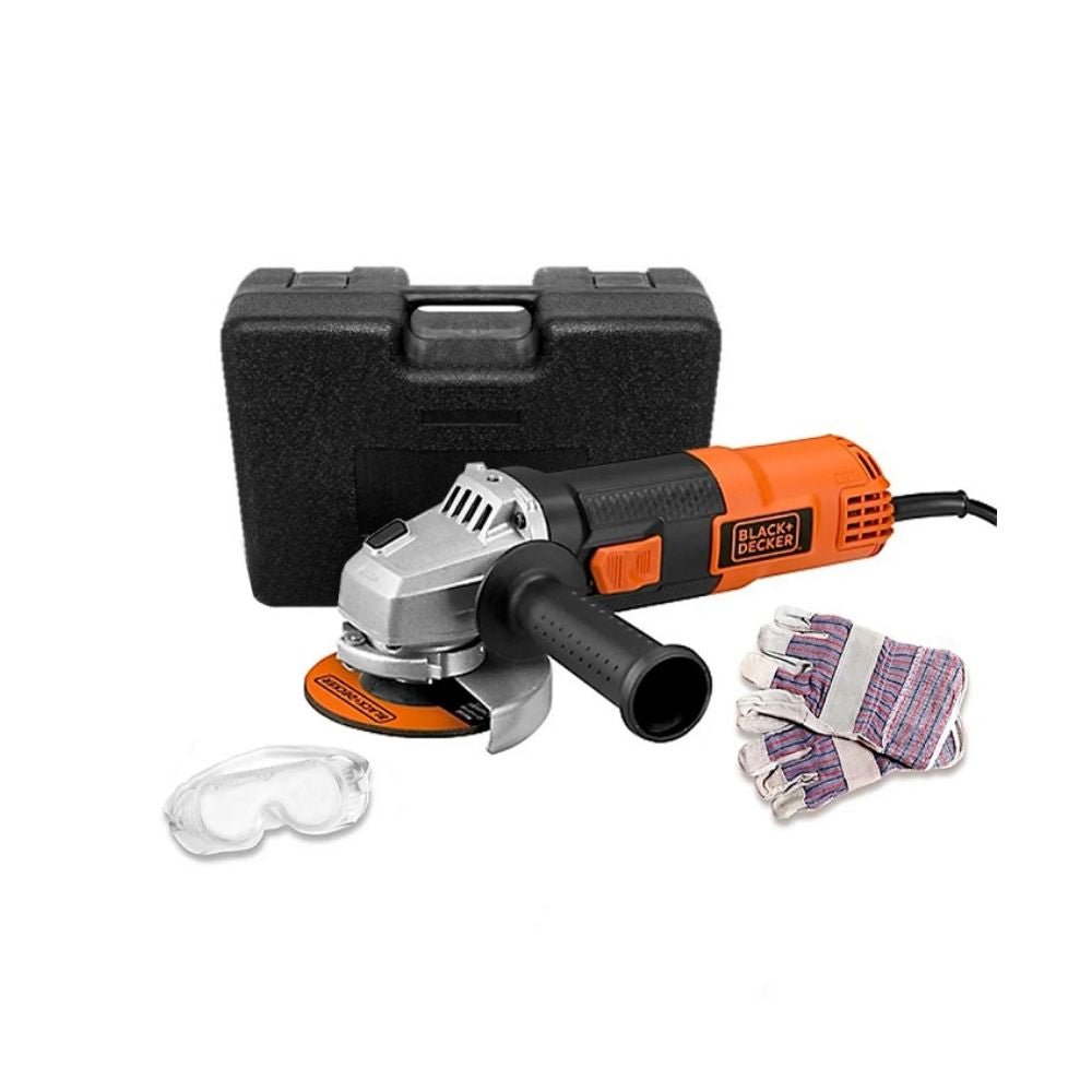 Amoladora Angular Black and Decker 4 1/2″- 820W con Maletín, Guantes y Gafas