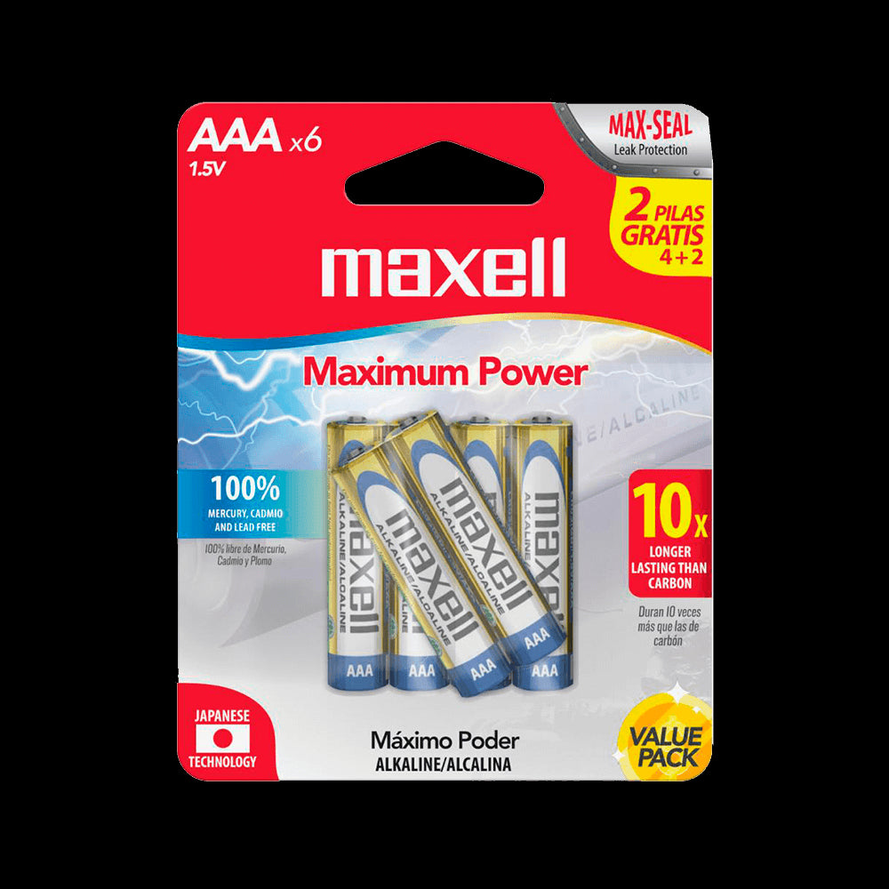 Bateria Pila Alcalina Maxell Pack de 6 Pilas AAA Codigo 723813