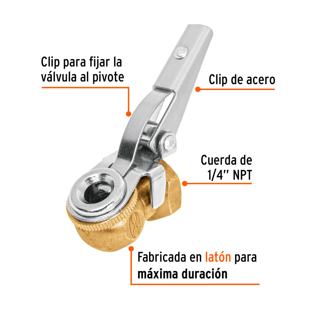 Cabeza Infladora de llantas Truper Hembra 1/4 NPT con clip