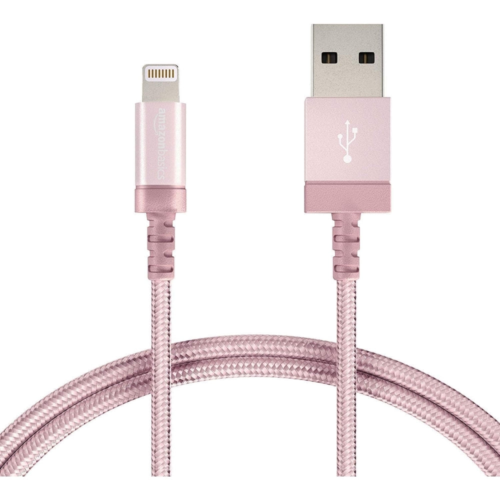 Cable Amazon Basic Iphone Ipad USB-A a Lightning Certificado MFi de 0.9m color Rosado Codigo L6LMF077-CS-R