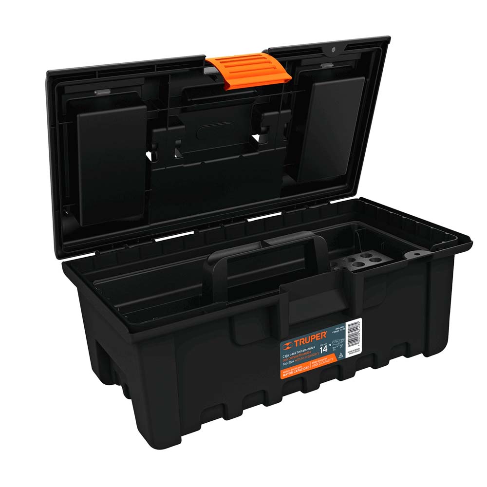 Caja para Herramientas Truper de 14" Con Compartimientos Color Negro