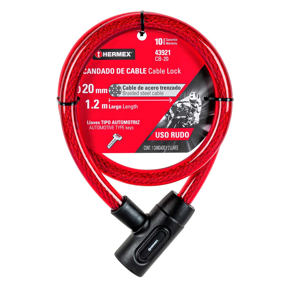 Candado Hermex de Cable con Llave 20mm x 1.20m