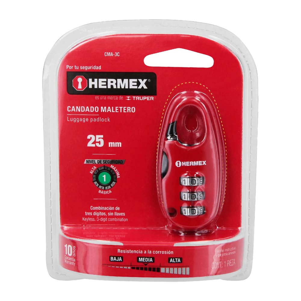 Candado Hermex Maletero de Combinación 25MM Blíster