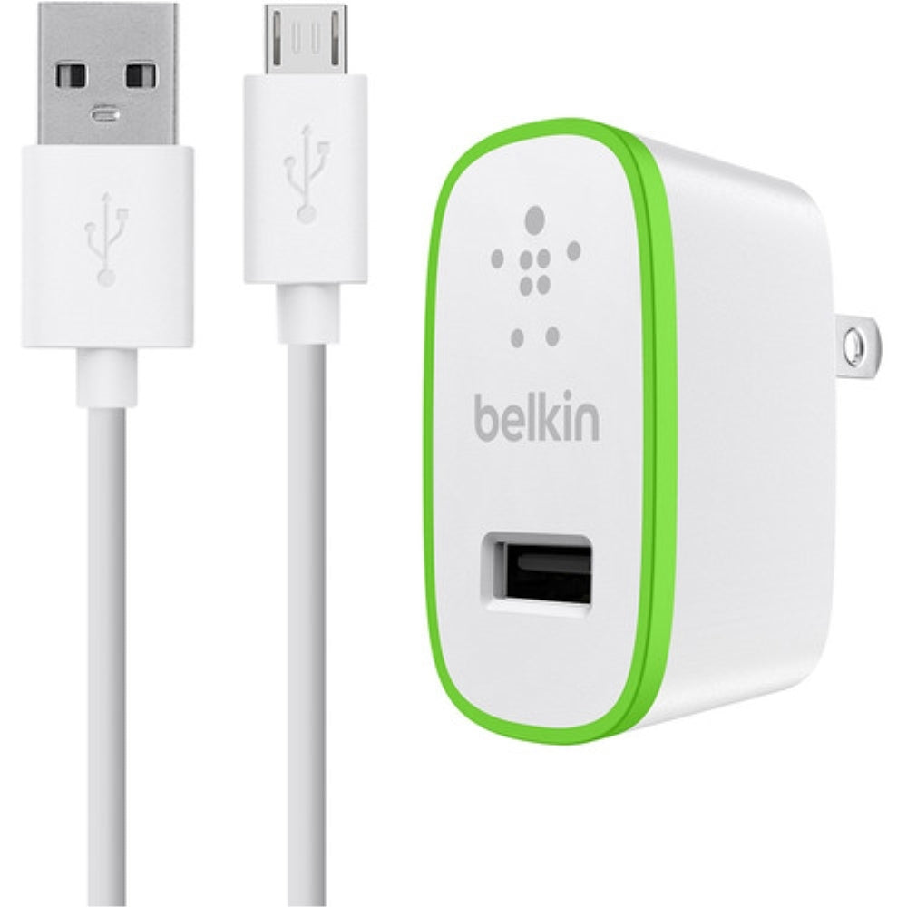 Cargador Belkin de pared USB-A 10W con cable microUSB de 1.2m Codigo F8M667TT04-WHT