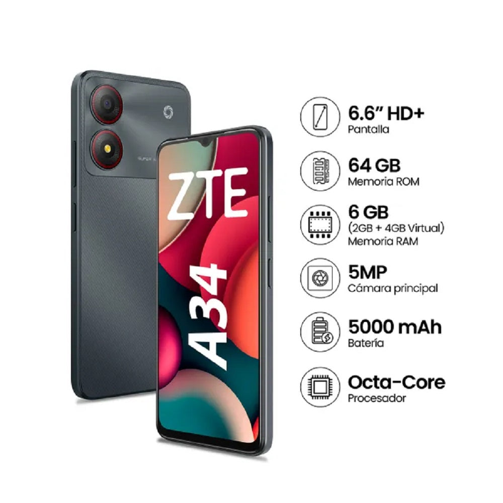 Celular 6.6" ZTE Blade A34 2GB RAM 64GB 5000mAh