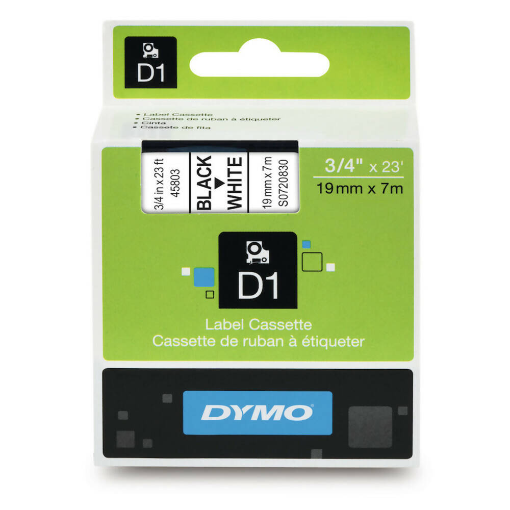 Cinta Dymo D1 Labelmanager Standard Negro sobre Blanco 19mm x 7m Codigo 45803