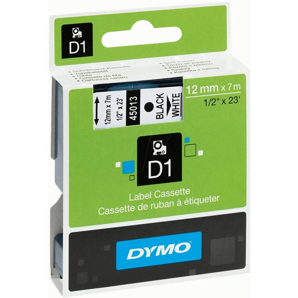 Cinta Dymo D1 Labelmanager Standard Negro sobre Blanco 12mm x 7m Codigo 45013