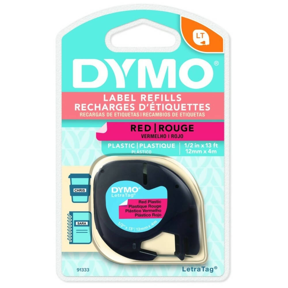 Cinta Dymo Letratag Plastico Rojo 12mm x 4m Codigo 91333