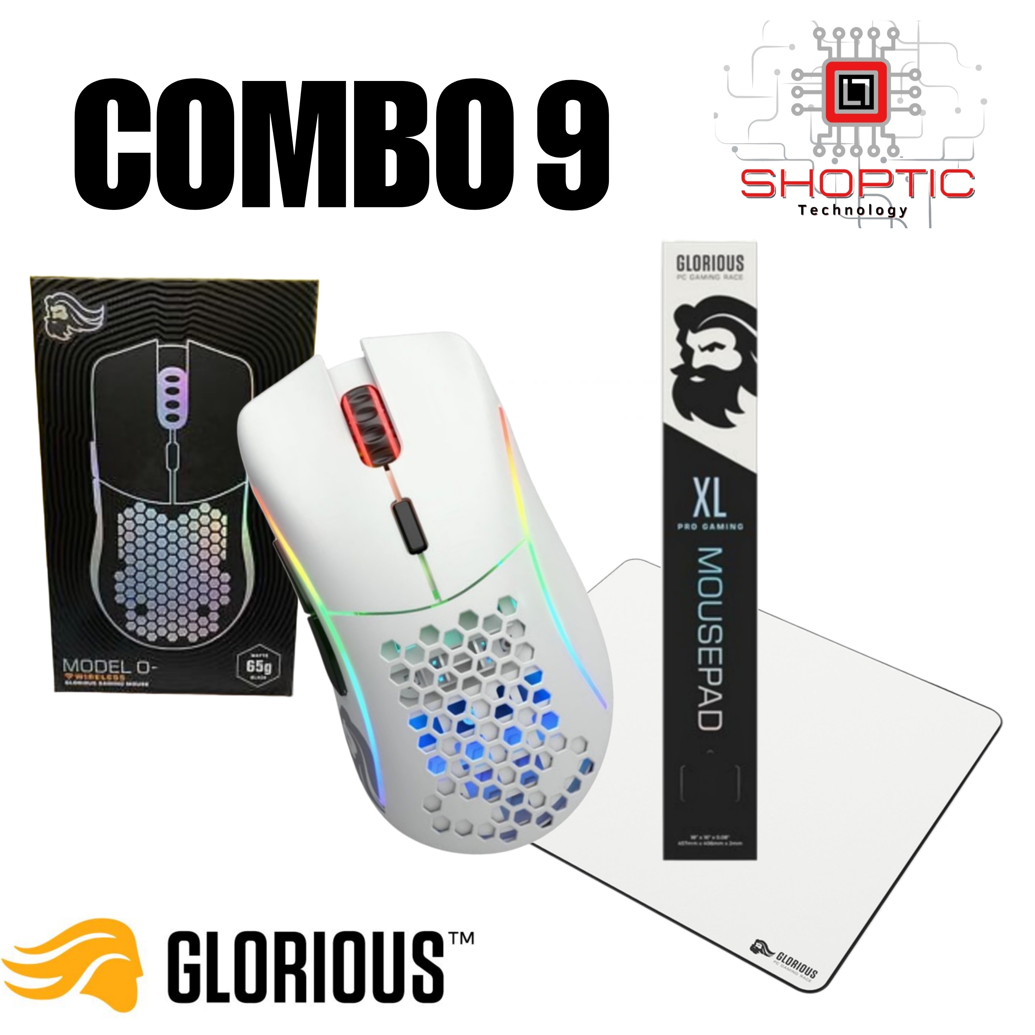 Combo Gaming 9 Glorious Model O Regular Matte White + Glorious Heavy XL 18x16" GW-HXL White