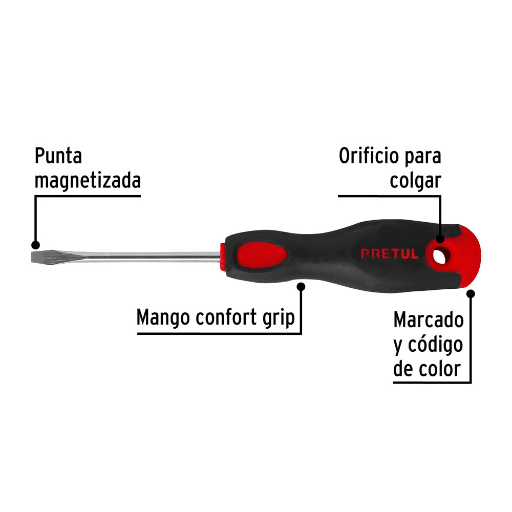 Desarmador Plano Pretul 3/16 x 3" Mango Comfort Grip