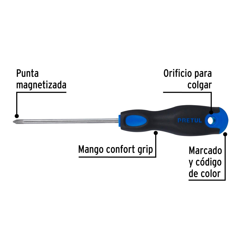 Desarmador Pretul 3/16" x 4" Mango Comfort Grip Punta de Cruz