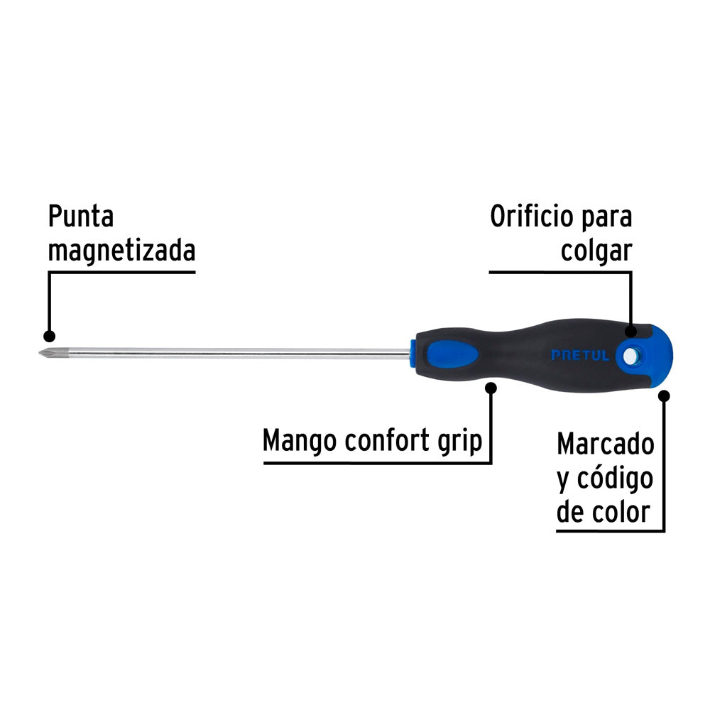 Desarmador  Pretul  3/16" x 6" Mango Comfort Grip Punta de Cruz