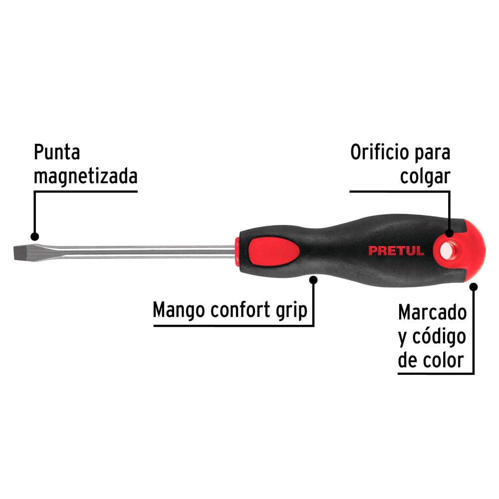 Desarmador Pretul Plano 1/4" x 4" Mango Comfort Grip