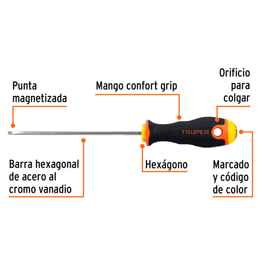 Desarmador Truper Cabinet 1/8" x 4-1/2" Mango Comfort Grip