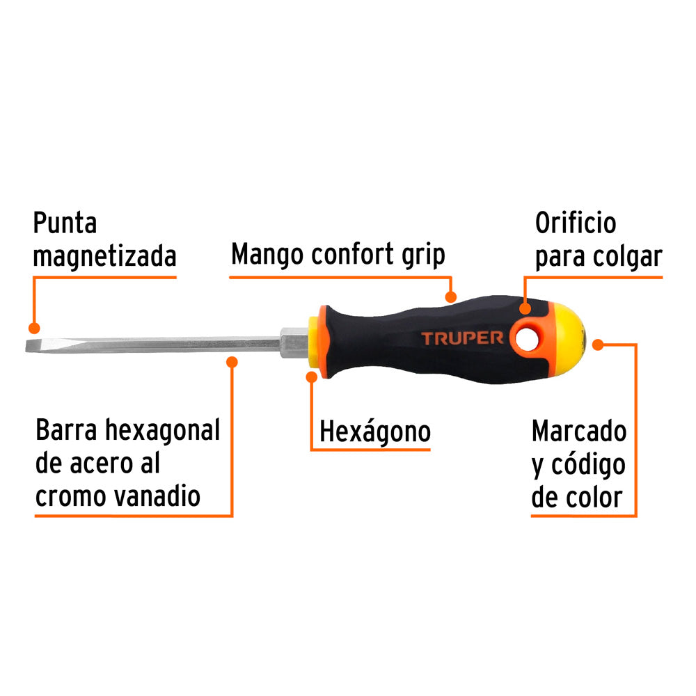 Desarmador Truper Cabinet 3/16" x 4" Mango Comfort Grip  3/16" x 4"