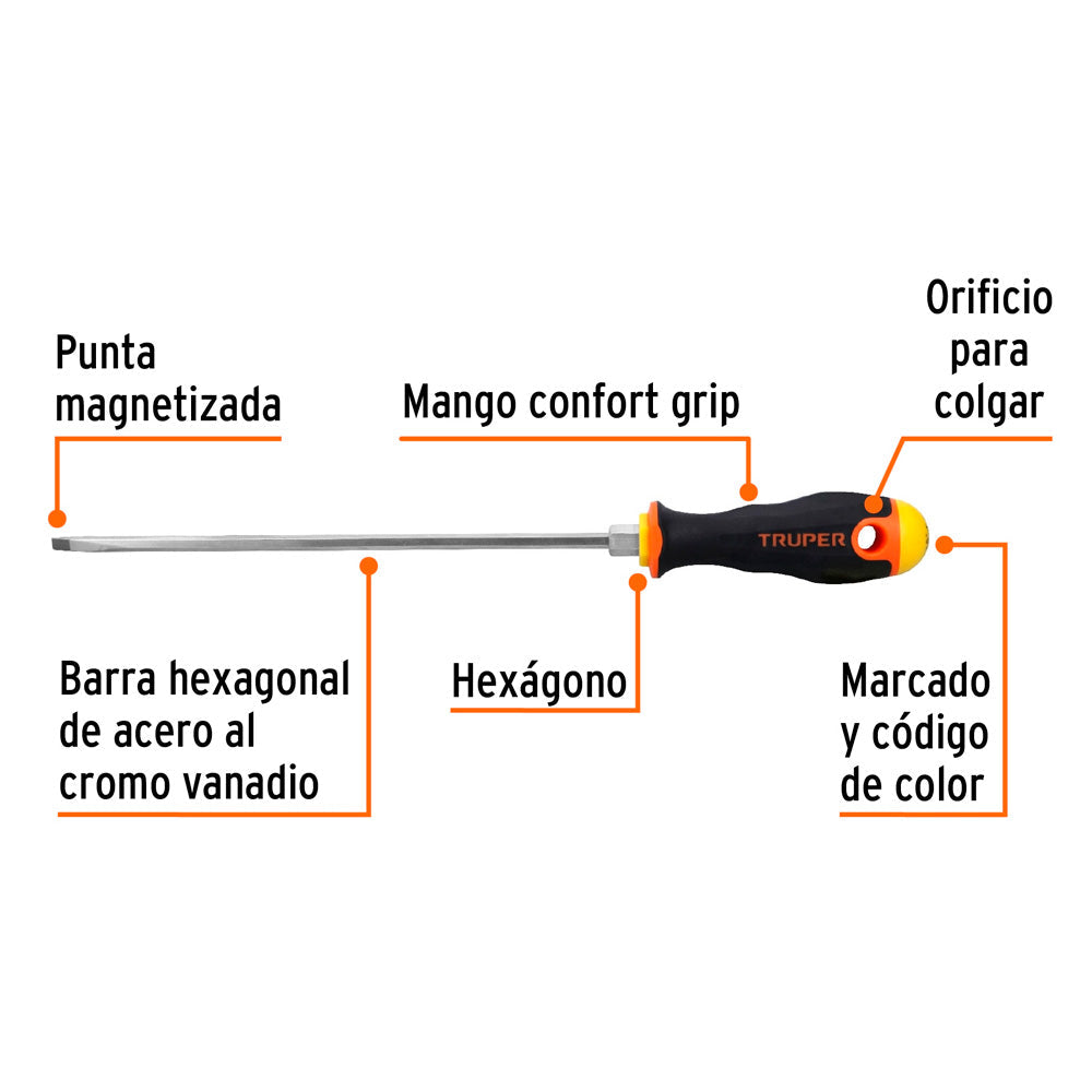 Desarmador Truper Cabinet 3/16" x 8" Mango Comfort Grip