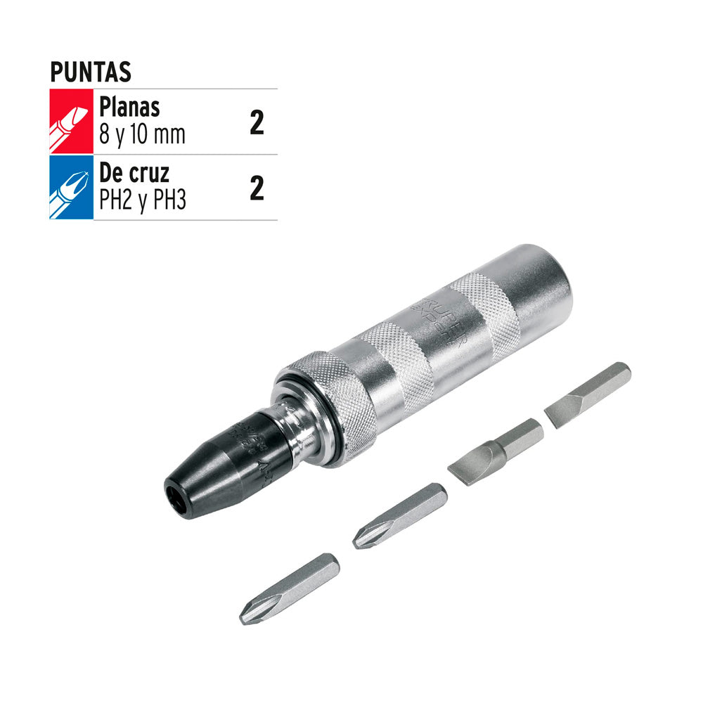 Desarmador Truper Expert de Impacto con 4 Puntas de Acero S2 3/8"