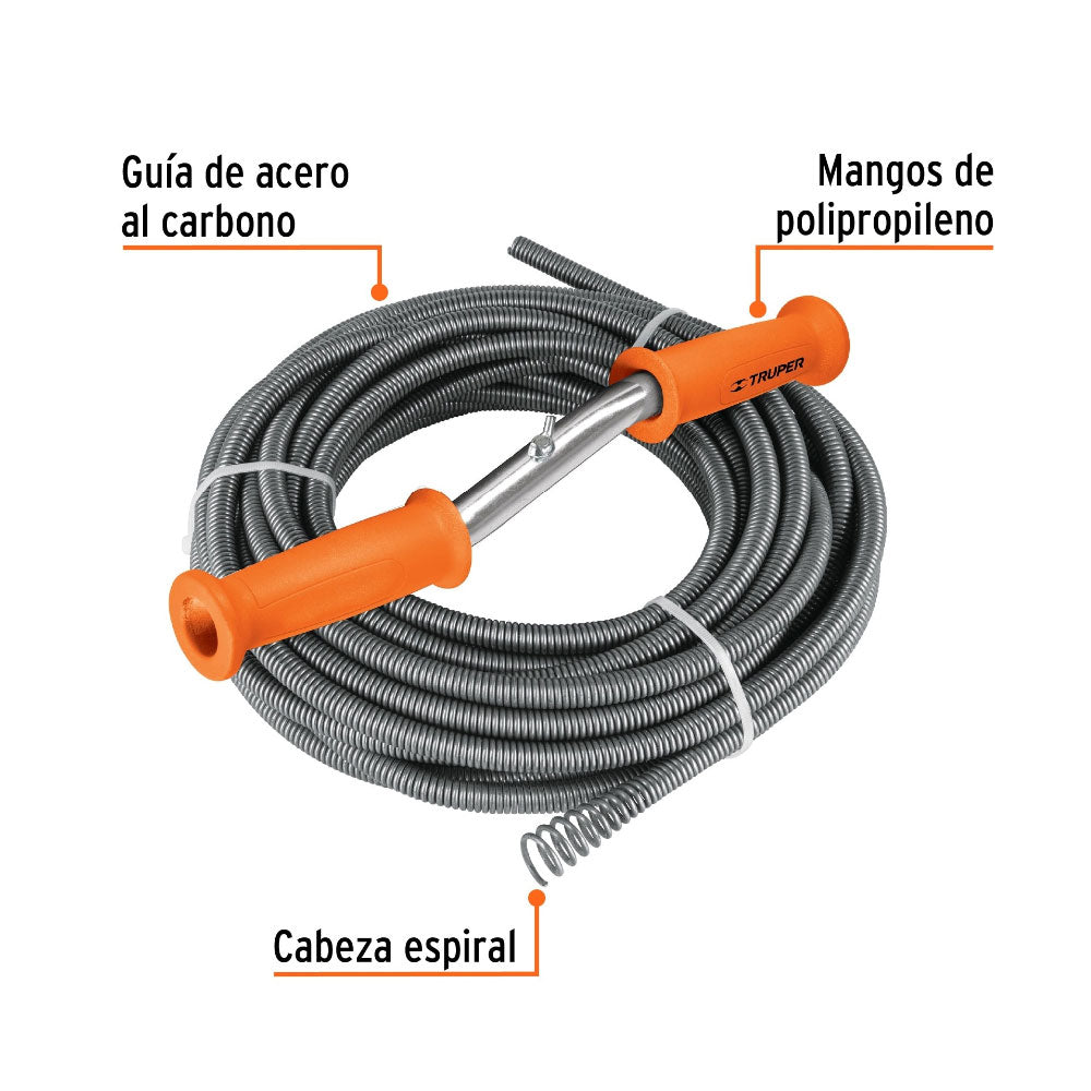 Destapacaños Truper Tipo Barreno de 15m.