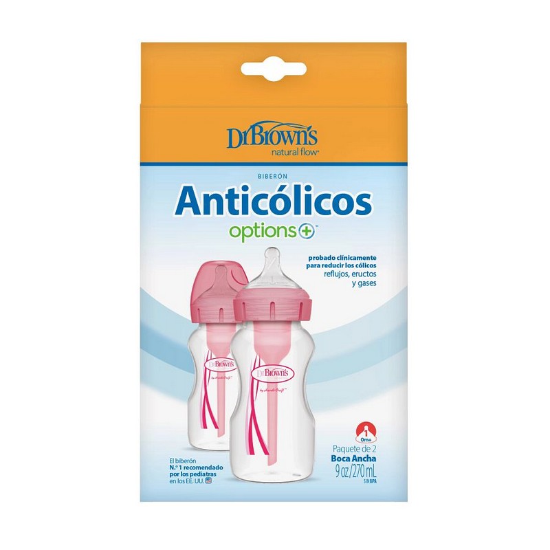 Dr. Brown's - Biberón B/Ancha 9 oz / 270 ml Rosa Pack x2 WB92601-ESX