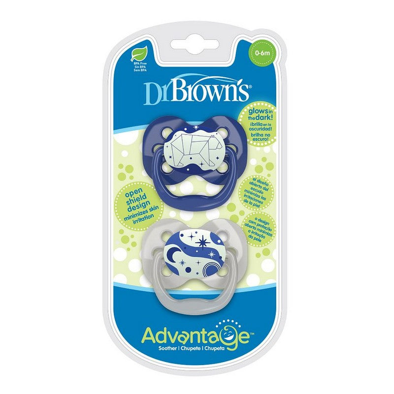 Dr. Brown's Chupete de Distracción Fluorescente Etapa 1 (0-6 meses) Azul Pack de 2 Modelo PA1