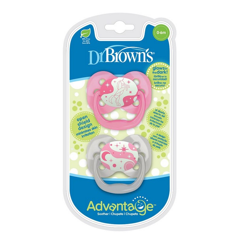 Dr. Brown's Chupete de Distracción Fluorescente Etapa 1 (0-6 meses) Rosa Pack de 2 Modelo PA1