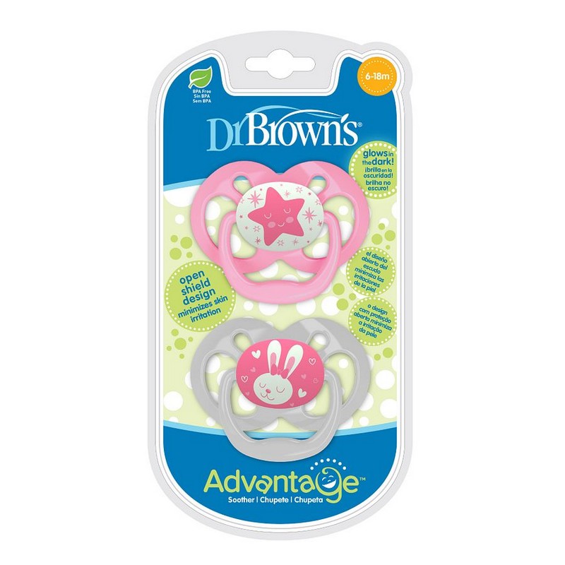 Dr. Brown's Chupete de Distracción Fluorescente Etapa 2 (6-12 meses) Rosa Pack de 2 Modelo P