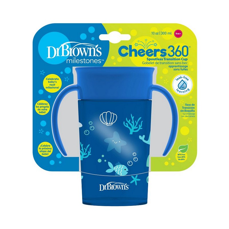 Vaso Dr. Brown's 360º - 300 ml con Asa Azul TC11002