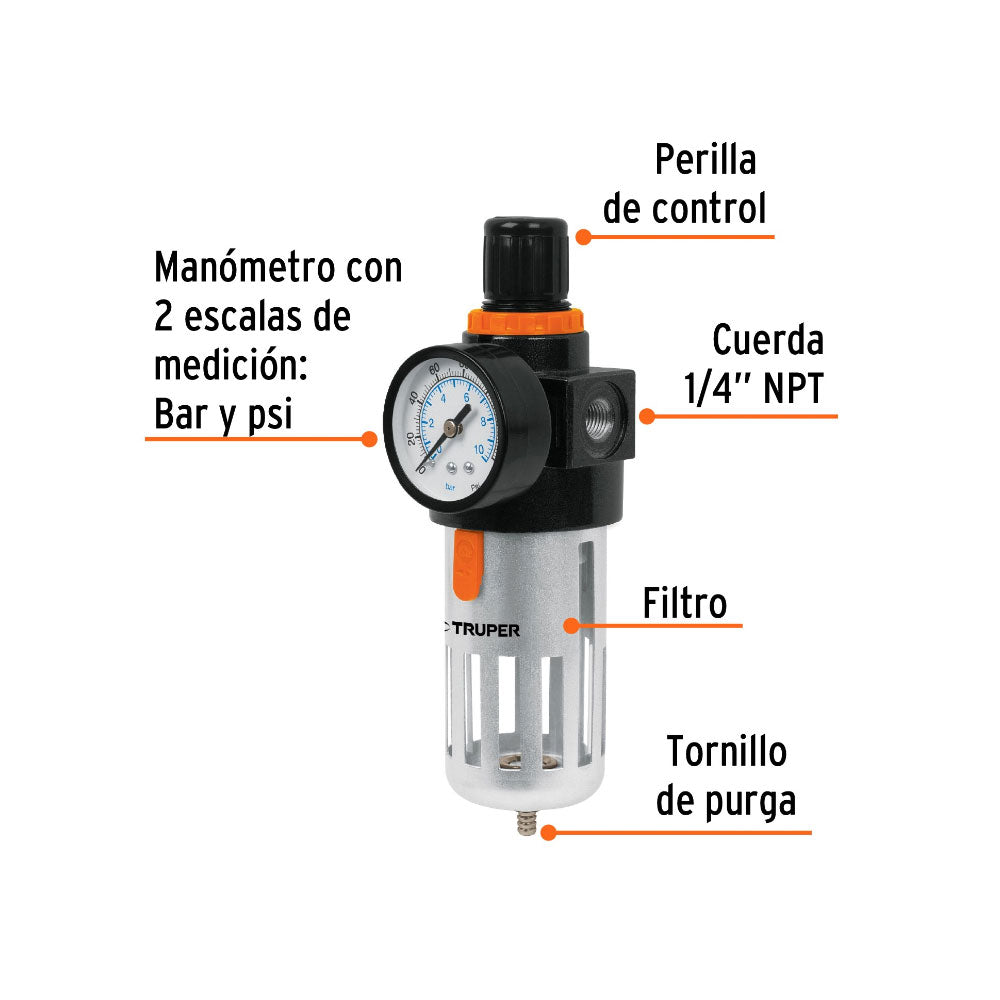 Filtro Regulador de Aire Truper  1/4" NPT