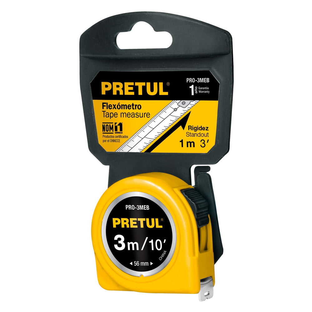 Flexómetro Pretul Amarillo 3 m Cinta 13 mm en Tarjeta