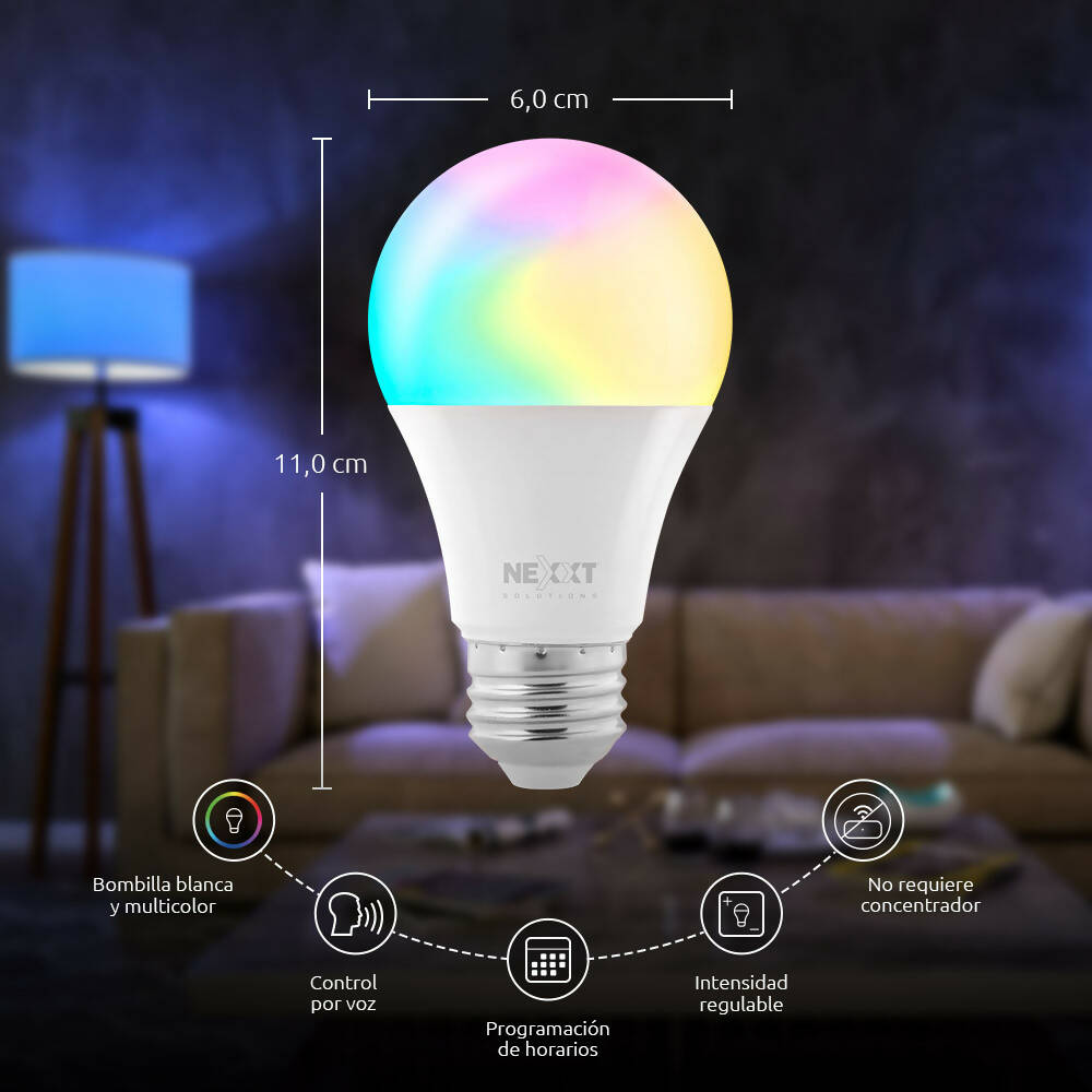 Foco LED Nexxt Inteligente Multicolor RGB de 9W compatible con Amazon Alexa y Google Codigo NHB-C120