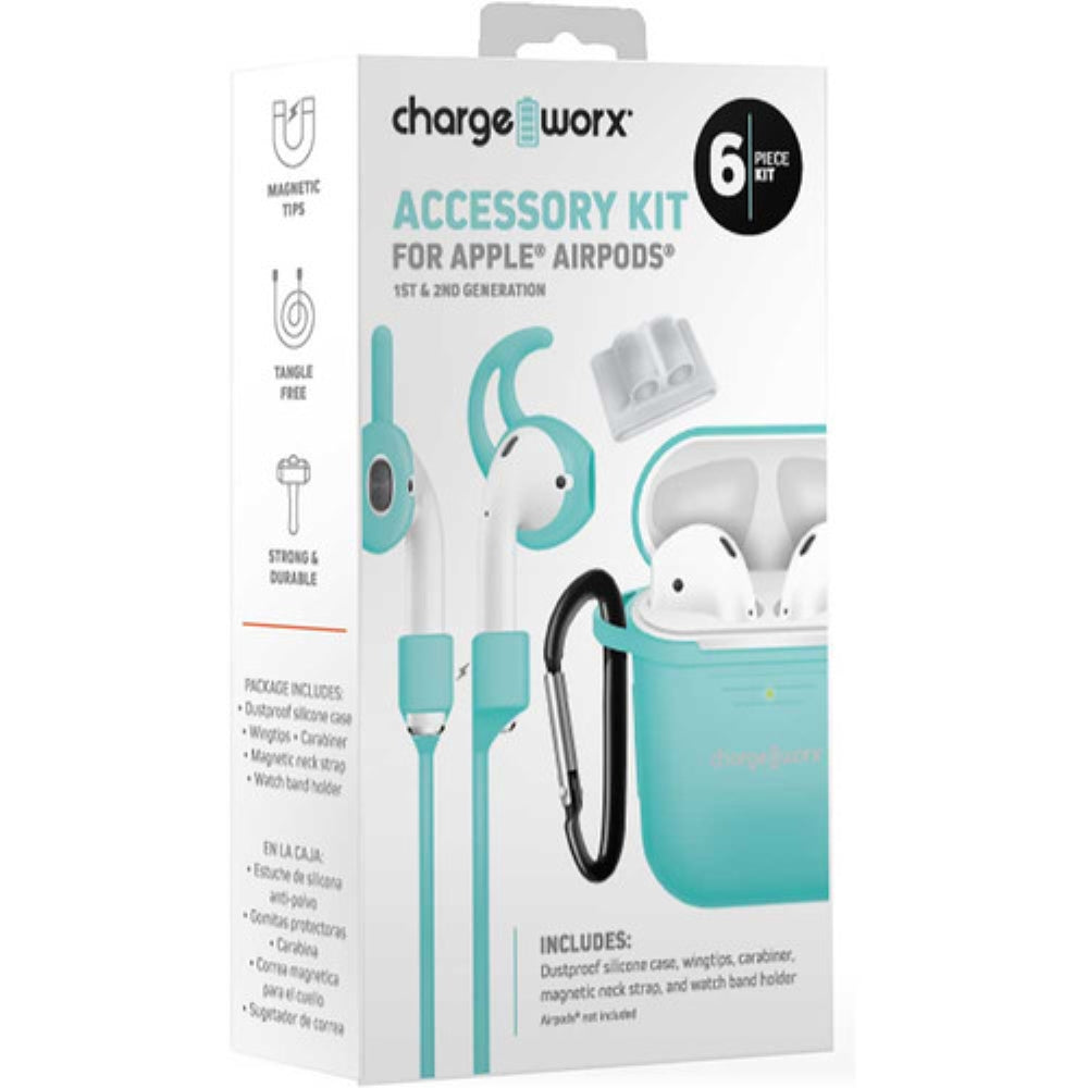 Funda Charge Worx para Airpods 1ra y 2da Generacion Kit de 6 piezas color Menta Codigo CX9030MNT