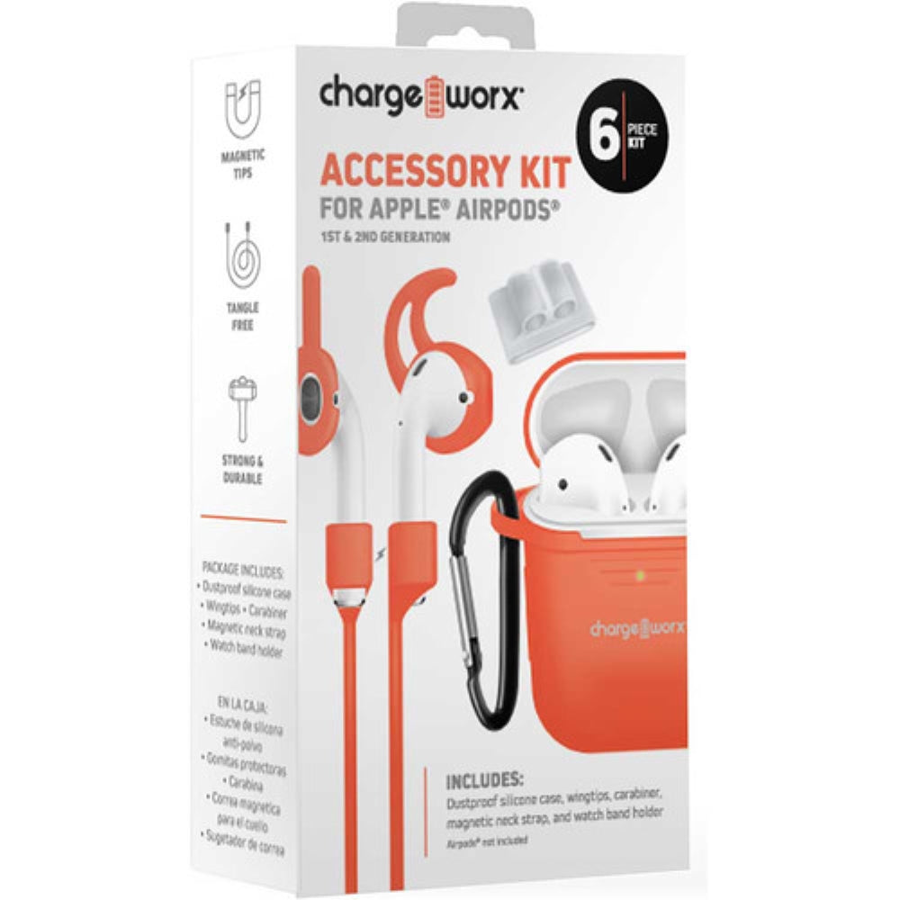 Funda Charge Worx para Airpods 1ra y 2da Generacion Kit de 6 piezas color Naranja Codigo CX9030NCT