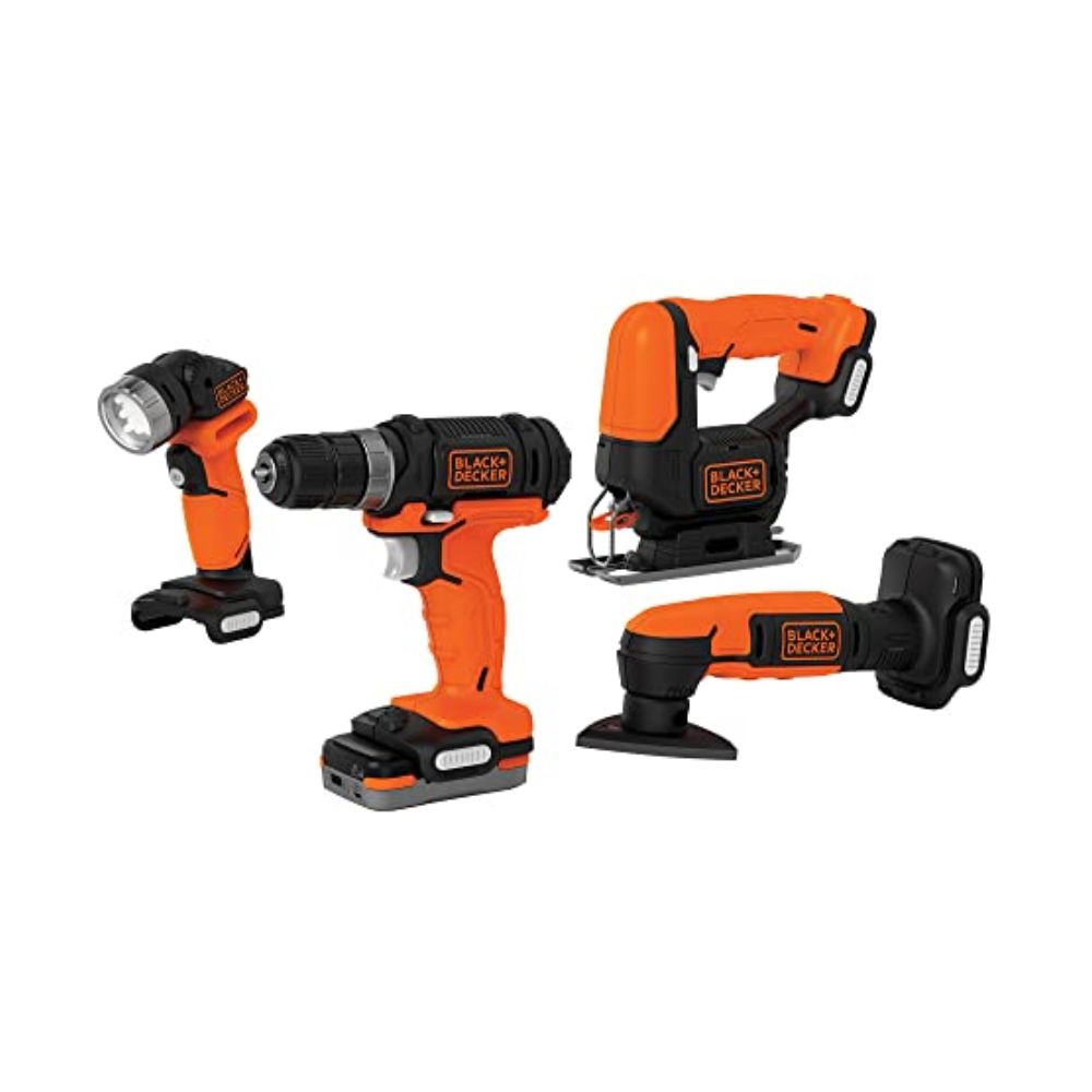 GoPack Black and Decker Combo de 4 herramientas 12V Taladro-Sierra cal.-Lijadora-Lámpara