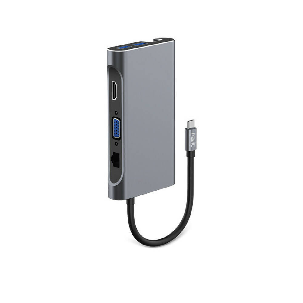 Hub Havit USB-C 7en1 con Puertos Ethernet VGA HDMI USB-C 3x USB-A 3.1 Codigo HB4001