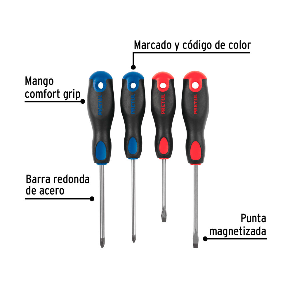 Juego de 4 Desarmadores Pretul Mango Comfort Grip