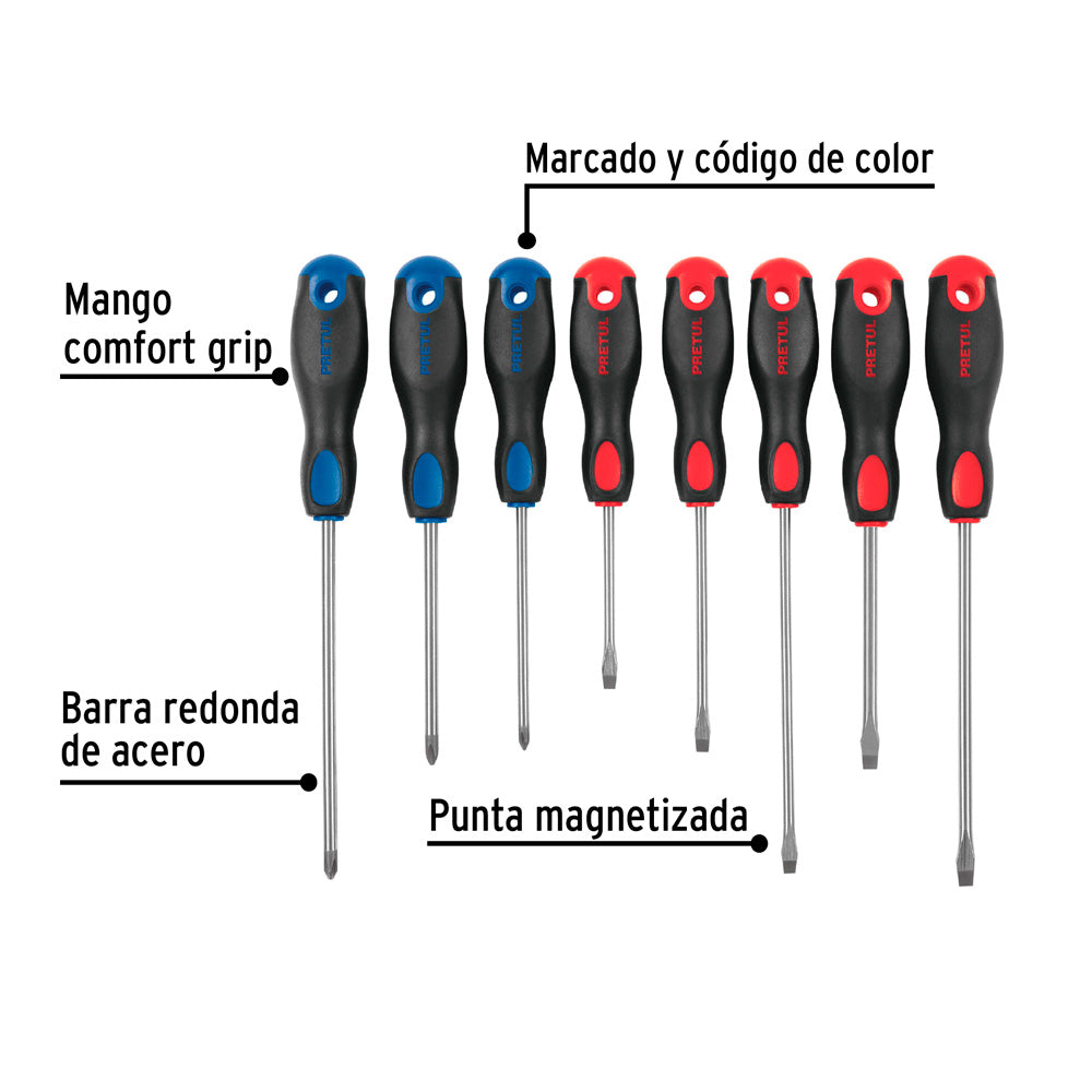 Juego de 8 Desarmadores Pretul Mango Comfort Grip