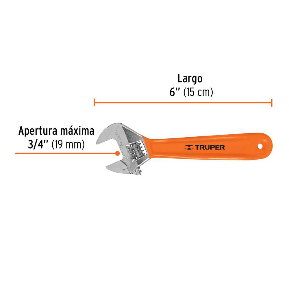 Llave Crescent Truper con Grip de 6