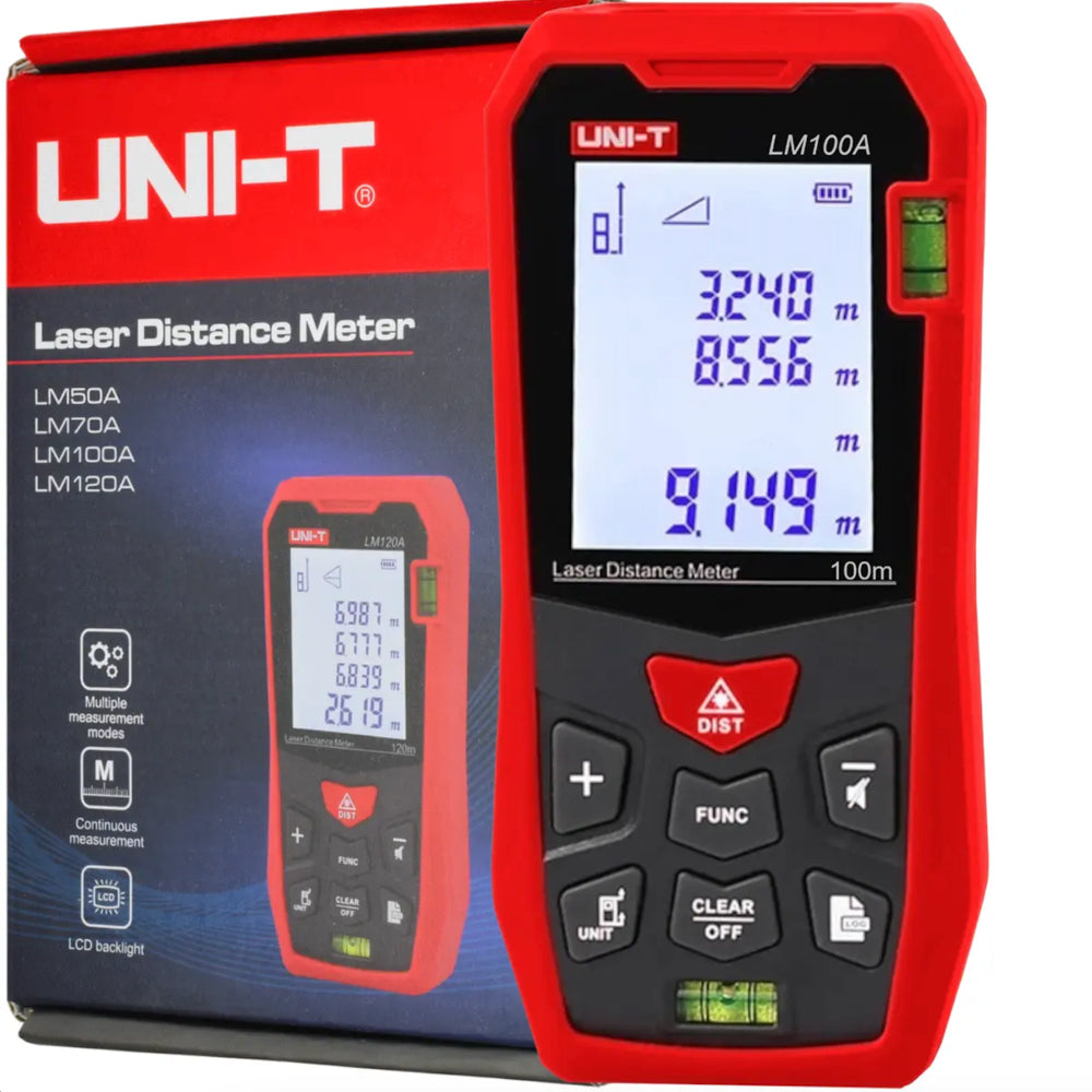 Medidor de Distancia Uni-t Hasta 100 metros Pantalla de 2 Pulgadas Precision hasta 2mm Codigo LM100A