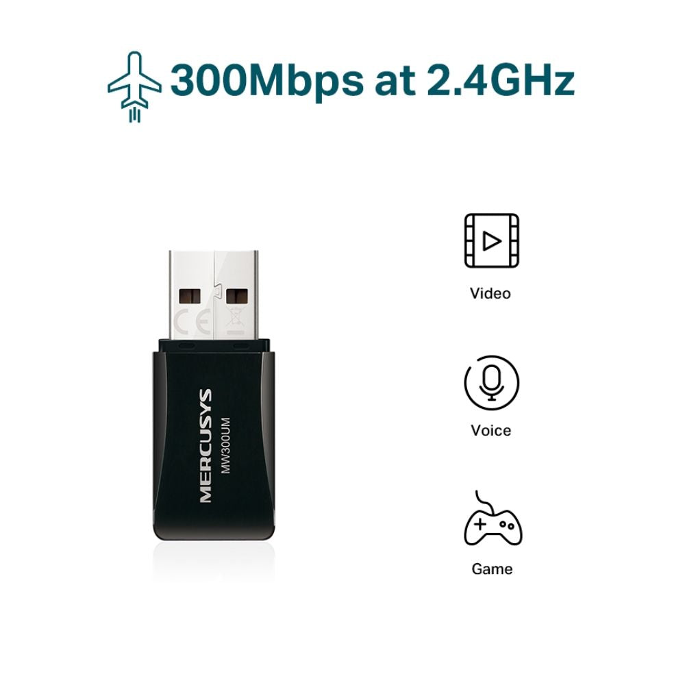 Mini Adaptador WiFi USB Mercusys Inalámbrico N300