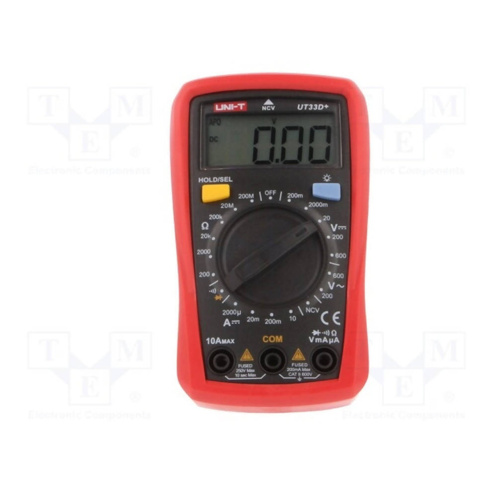 Multimetro Uni-T Digital Pequeño hasta 600V AC DC hasta 10Amp en DC con pantalla LCD Codigo UT33D+