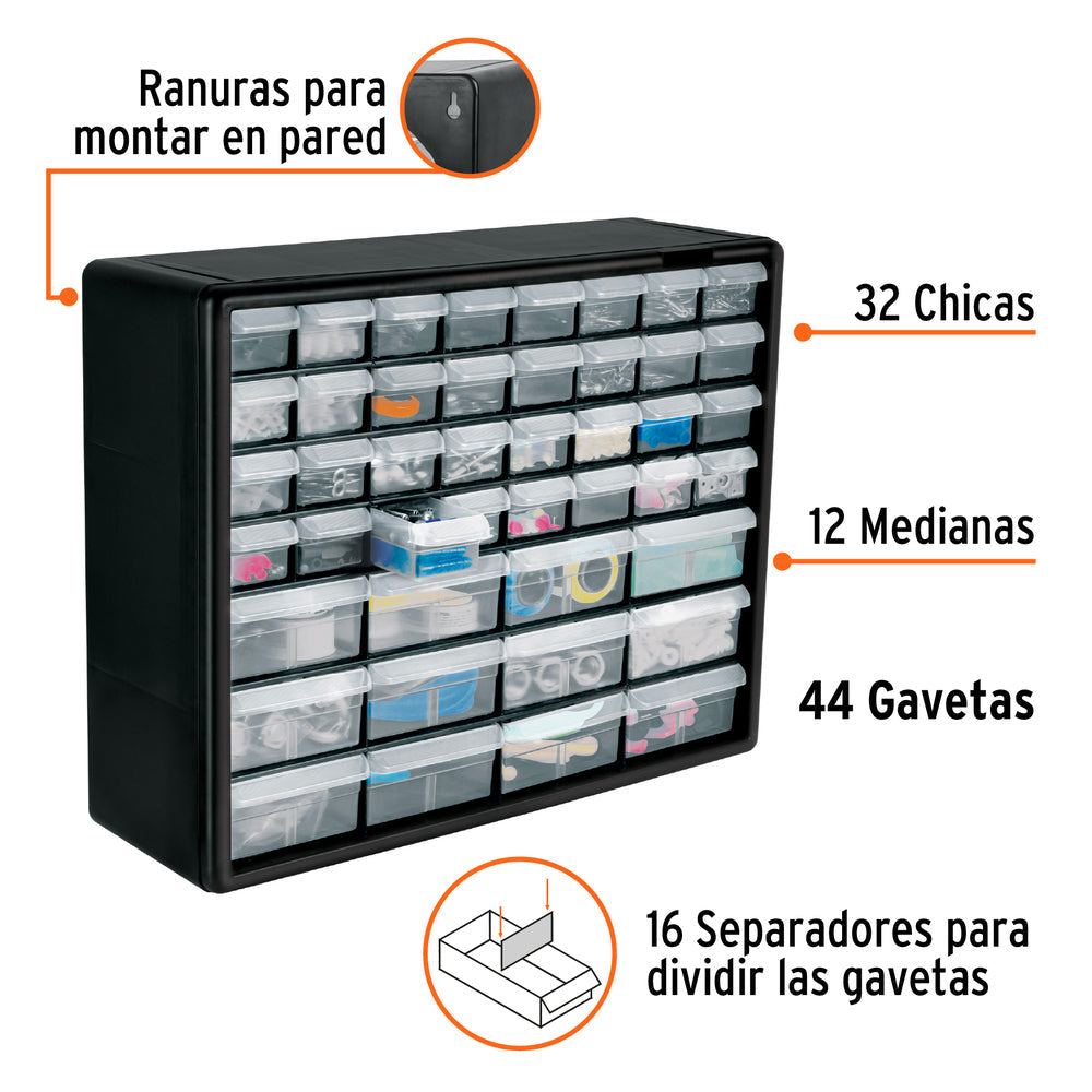 Organizador Truper con 44 gavetas