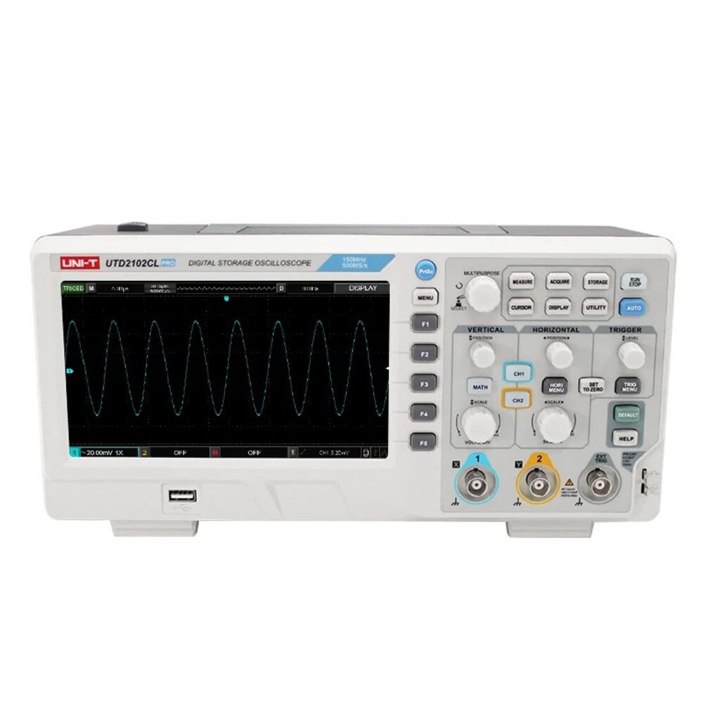 Osciloscopio Uni-t Digital Banda Ancha 100MHz 2 Canales Analogicos Tasa de Muestreo real 500MSa/s Codigo UTD2102CL+