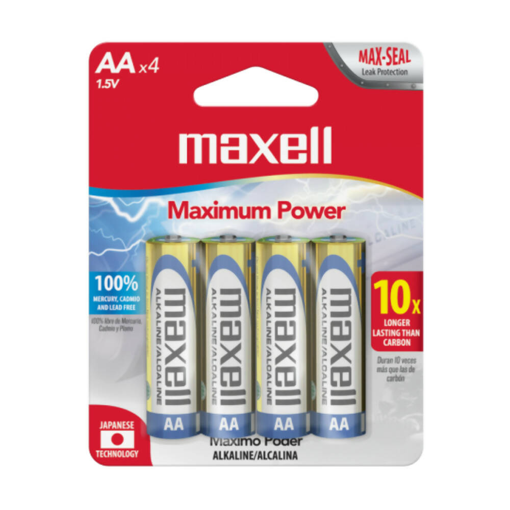 Bateria Pila Alcalina Maxell Pack de 4 Pilas AA Codigo 723465